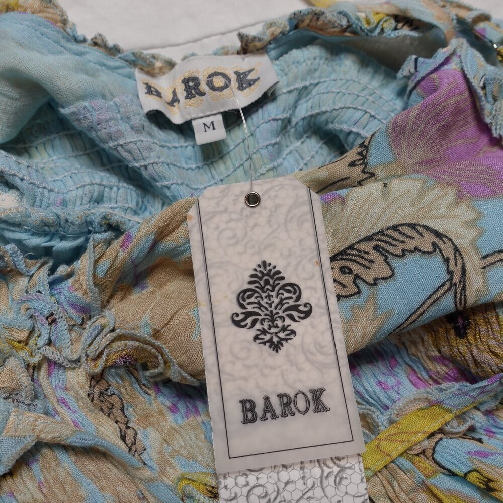 Barok Paris Floral Ruffle V-Neck sundress cross back Rayon multicolor Women's M - Picture 6 of 11